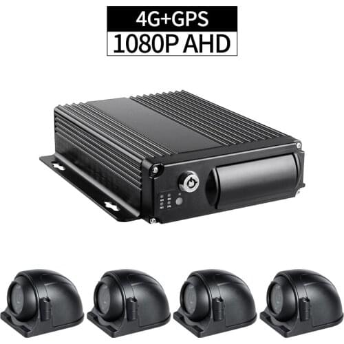 Free Shipping 4CH 1080P Video/Audio Input 4G GPS Tracker SD Vehicle Car Mobile DVR with 4Pcs 2.0MP Side HD Car Cameras +64G Card