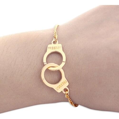 Fashion Initial Stainless Steel Handcuffs Bracelet Silver Color Couple Lock Bracelet For Women Girls Valentines Day Gift