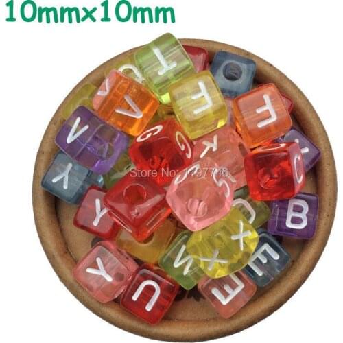 Mixed Alphabet Transparent Cubic 26 Letter Loose Beads DIY Cube Pendants Accessories Charm Bracelets 10mm 550pcs