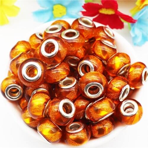 10Pcs/Lot Stripled Glitter Powder Big Hole Murano Spacer Beads Fit for Pandora Bracelet Bangle Earrings for DIY Jewelry Making