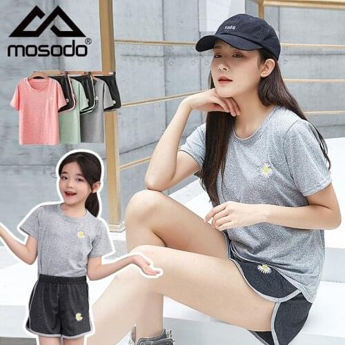 Summer Quick Drying Sportswear Set Daisy Embroidery Pattern Parent Child Home Clothes Women Short Sleeve Yoga Clothes Kid Pajama