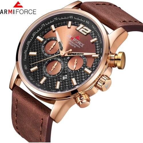 ARMIFORCE Quartz Watches Men Luxury Brand Chronograph Men Sport Watches Leather Strap Quartz Male Wristwatches Relogio Masculino
