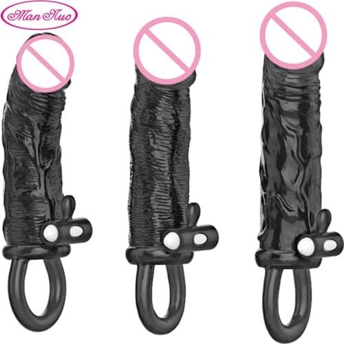 Man Nuo Realistic Penis Enlargement Vibrating Condoms Extender Cock Ring Vibrator Penis Sleeve Sex Toys For Men Erotic Sex Shop