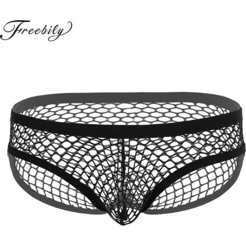 Breathable See Through Lingerie Panties Gay Swimwear Low Rise Fishnet Bulge Pouch Men Bikini Briefs Male Sexy Underwear