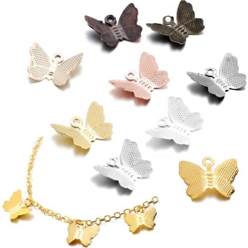 100Pcs/Lot 11mmx13mm Metal Butterfly Filigree Wraps Connectors Charm for DIY Jewelry Making Accessories Findings Supplies