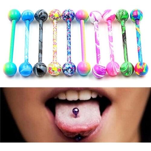 10Pcs Colorful Glitters Tongue Rings Sexy Surgical Steel Fashion Piercing Tongue Studs Jewelry For Women Men