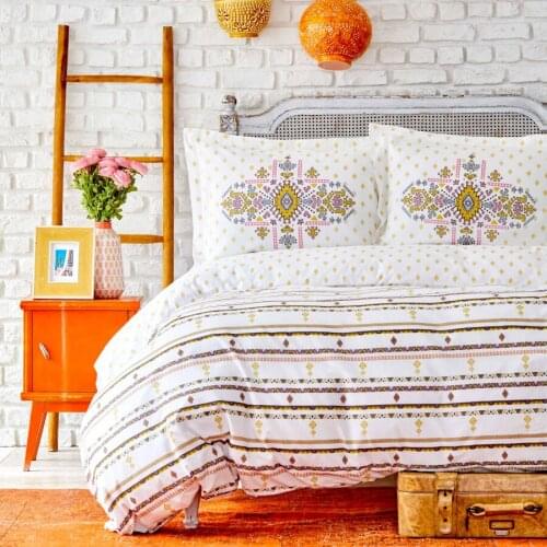 Prienne Combed Cotton Authentic Patterned Cotton Healthy Soft Luxury Washable Duvet Cover Linen and Pillowcase Set Yellow White