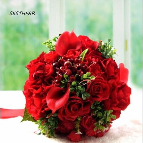 Red Wedding Bouquet Beautiful Wedding Accessories Red Rose Bridal Bouquet Decoration SPH050