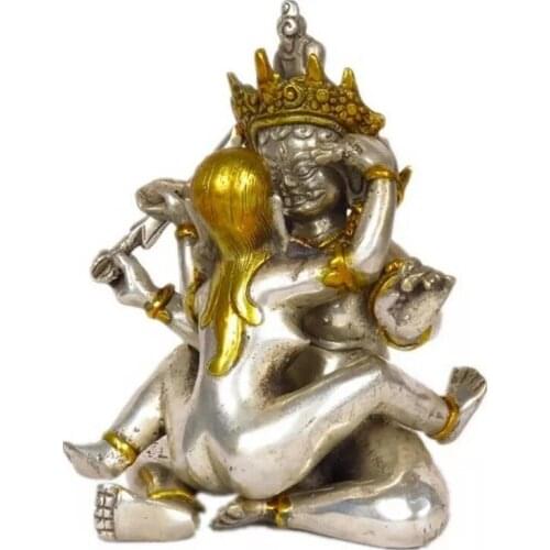 Brass Tibet Tantra Buddhism Temple Hevajra Yab-Yum Happy Sex Buddha Statue