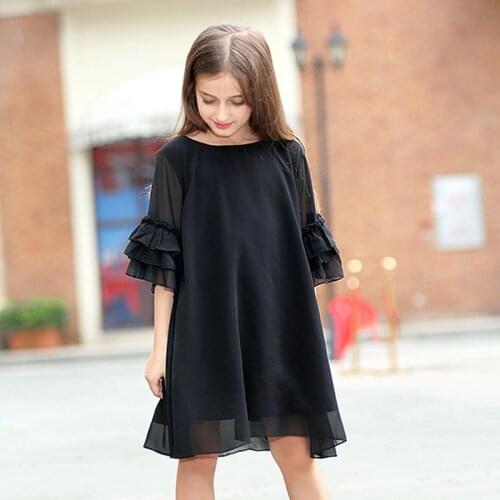 Teenager girls summer dress 2020 little girl chiffon dressees black kids clothes vestido size 45 6 7 8 9 10 11 12 13 14 15 years