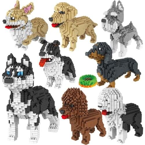 Micro Dog Teddy Schnauzer Dachshund Husky Corgi Collie Hound 3D Pet Model DIY Diamond Mini Building Blocks Bricks Toy no box