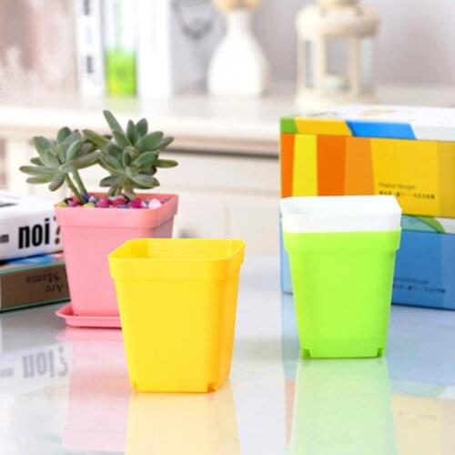 Mini Colorful Flower Pots Plastic Flower Pots Desktop Potted Plants Succulents pot with Tray square planters LX8920