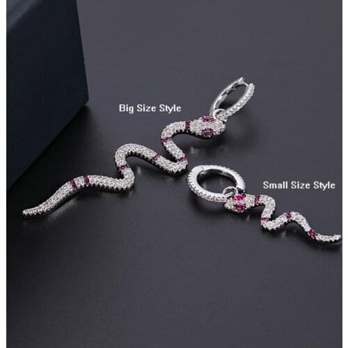 Fashion Micro Mosaic Top CZ Crystals Purple Red Eaye Snake Drop Earrings S925 Silver Circle Earrings For Women INS Jewelry