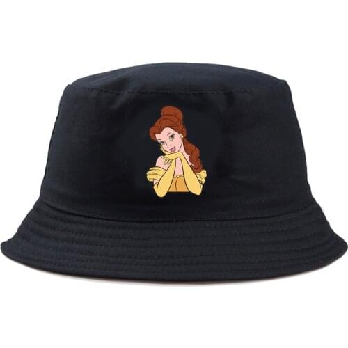 Disney Beauty and the Beast Belle Brand Casual Fishing Hat Solid Bucket Hat Girl Boy Fashion Cotton Foldable Headwear Panama