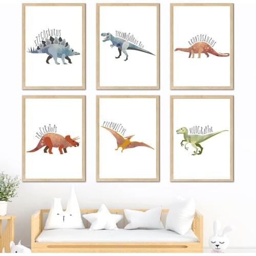 Cartoon Dinosaur Stegosaurus Pterodactyl Nordic Posters And Prints Wall Art Canvas Painting Wall Pictures For Baby Bedroom Decor