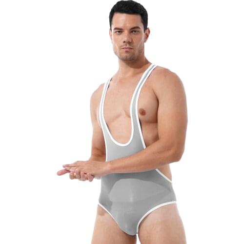 Men See-through Mesh Lingerie Bodysuit Hollow Out Sleeveless Fitness Sportwear Wrestling Singlet Bulge Pouch Leotard Jumpsuits