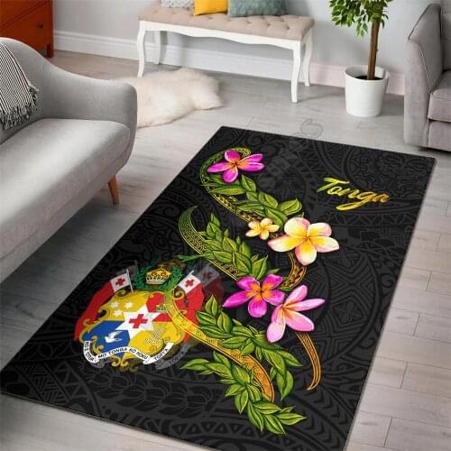 Tonga Polynesian Area Rug Plumeria Tribal Floor Mat Rug Non-slip Mat Dining Room Living Room Soft Bedroom Carpet