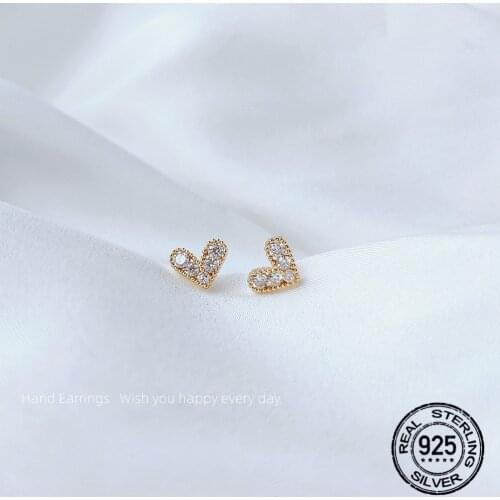 S925 Silver Needle Earrings For Women Gold Heart Zircon Mini Retro Design Korea Fashion Lady Party Gift Wedding Jewelry INEFFA