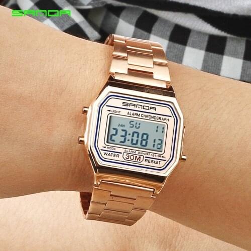 SANDA Rose Gold Sport Watches Women Luxury Golden LED Electronic Digital Watch Waterproof Ladies Clock Female Reloj Mujer