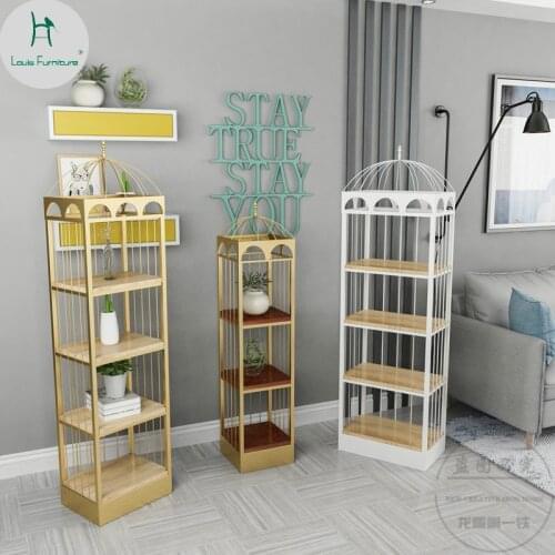 Louis Fashion Nordic Ironbird Cage Shelf Living Room Decoration Display Creative Flower Iron Art Floor