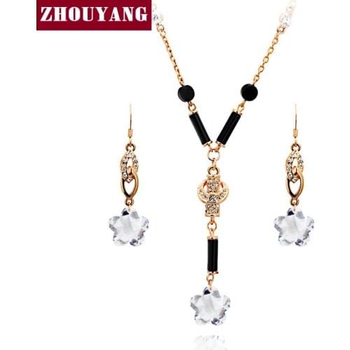 Top Quality Bohemia Rose Gold Color Elegant Jewelry Necklace Earrings Set Made with Austrian Crystals ZYS361