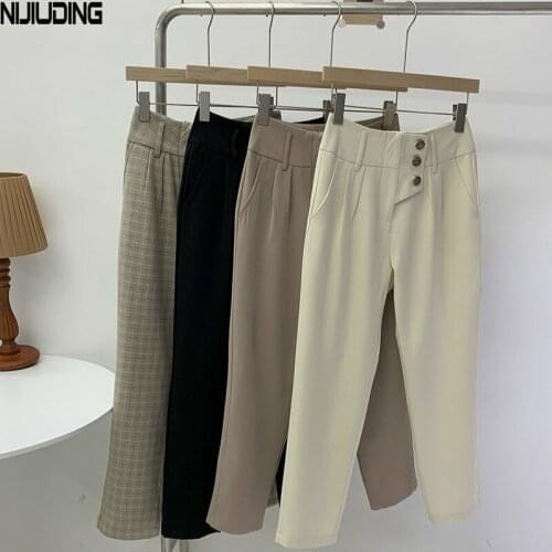 Women High Waist Cotton Straight Suit Pants 2020 Autumn Winter Ankle Length Three Buttom Pant Female LongTrousers Mujer Pantalon