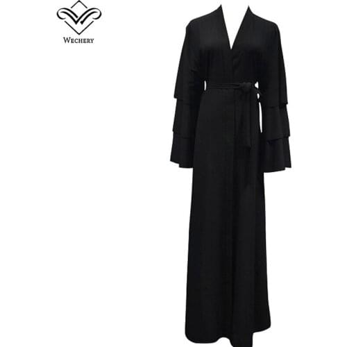Wechery Oman Qatar Dubai Abaya Kimono for Women Chiffon Material Quality Muslim Dress Red Brown Black Maxi Dresses Open Design