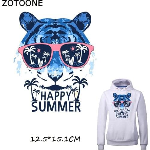 ZOTOONE HAPPY SUMMER Blue Tiger Sticker on Clothes Washable New Design DIY Accessory Clothing Deco Heat Transfer Badge Applique