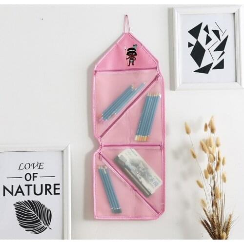 1pc Transparent Portable Storage Bag Travel Folding Stationery Office Supplies Storage Hanging Bag Desktop Organizers
