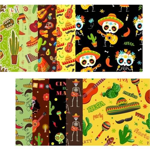 10PCS Mexican Fiesta Printed Cotton Quilting Fabric for DIY Craft eco-friendly soft and breathable vivid colors classic patterns