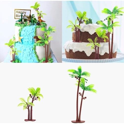 10pcs/lot Coconut Tree Tropical Rainforest Coconut Jurassic Dinosaur Party Cake Toppers for Boy Birthday Cake Decoration Supply