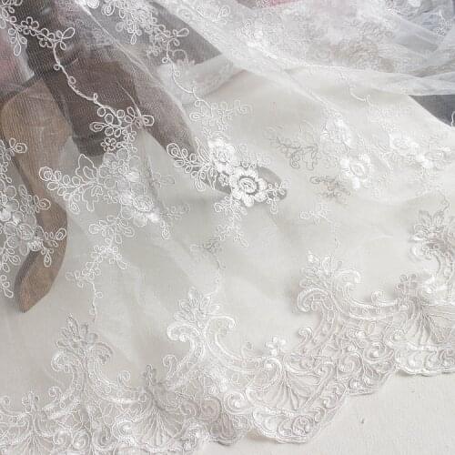 130CM tulle mesh embroidered wedding lace fabric gown lace bone Wedding dress cloth curtain material embroidery flowers fabric