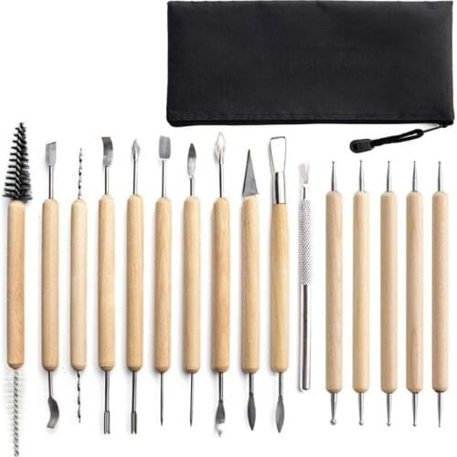16pcs/set Clay Sculpting Tools Wooden Handle Double-Sided Pottery Carving Tool for Sculpture Scraper 85DA