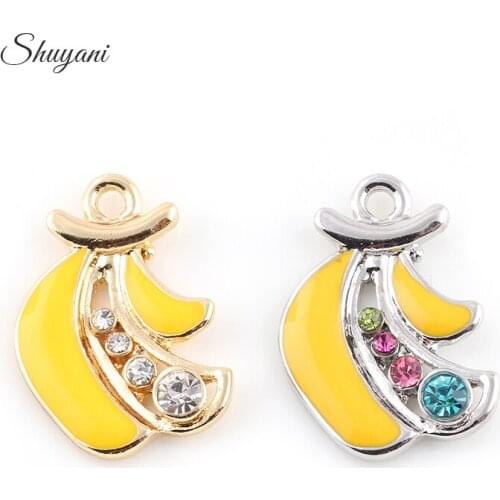 20Pcs/lot Newest Alloy Metal Banana Crystal Charms Pendant Enamel Christmas Bracelet Dangle 23*16mm