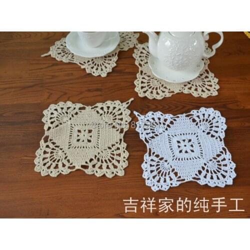 2015 new arrival fashion 6 pic/lot 18cm square cotton crochet coaster for wedding lace coaster as home decor cup pad pot felt