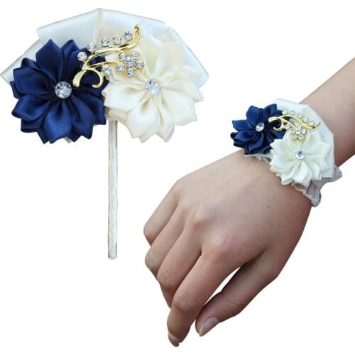 2021 New European And American Fashion Suit Wedding Party Satin Bridal Rhinestone Rose Corsage Wrist Flower Wedding Party Gift