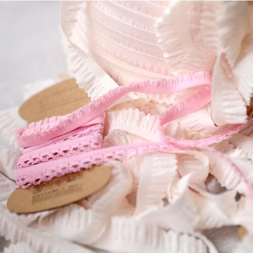 5 Meters/lot Width 0.9cm Pink Elastic Wave Pleated Fold Lace Trim Ribbon Sewing Craft Underwear Lingerie Accessories Decoration