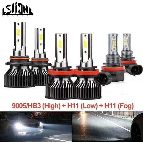 6x Combo LED Headlight Bulbs 9005/HB3 H11/H9/H8 High Low beam + Auto Car Fog Lamp H11 For Honda Civic 2016-2020