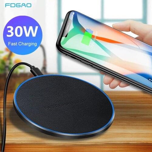 30W Qi Wireless Charger For iPhone 12 Mini 11 Pro XS Max XR 8 Plus Type C Induction QC 3.0 Fast Charging Pad For Samsung S21 20