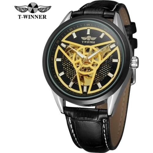 Winner Top Brand Black Gold Male Clock Men Relogios Skeleton Mens Watches Luxury Montre Leather Wristwatch Men Mechanical Watch