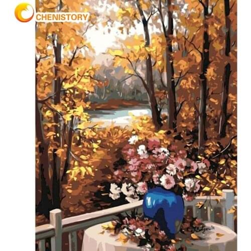 CHENISTORY Picture By Numbers Autumn leaves Flower Oil Paint Kits Hand Painted 60x75cm Frame Acrylic Paint Craft Home Decoration
