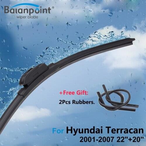2Pcs Wiper Blades + 2Pcs Soft Rubbers for Hyundai Terracan 2001-2007 22"+20", Clean Windscreen Wipers for Rain