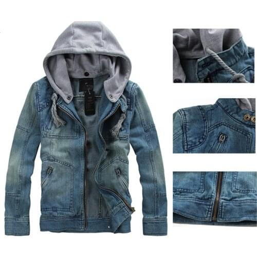 Denim Jacket men hooded sportswear Outdoors Casual fashion Jeans Jackets Hoodies Cowboy Mens Jacket and Coat Plus Size M-4XL