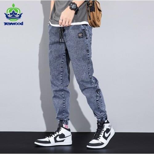 2021 Summer Loose Mens Jeans Text embroidery Baggy Elastic Waist Harlan Cargo Jogger Brand Trousers Male Grey Large Sizes M-8XL