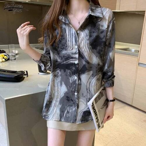 Loose Long Sleeve Elegant Chiffon Cardigan Shirts Women All-match Vintage Chic Women 2021 Autumn New Blouse Blusas Mujer 11376