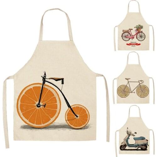 Car Bicycle Pattern Kitchen Aprons Woman Adult Kids Cotton Linen Bibs Home Cooking BBQ Apron Cleaning Accessory WQ25