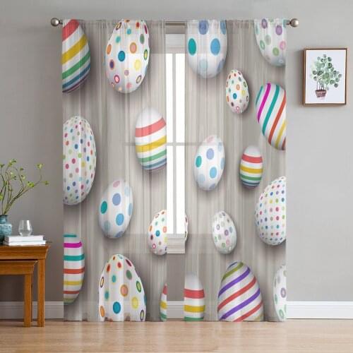 Easter Eggs Wood Grain Background Tulle Sheer Window Curtains for Living Room Kitchen Children Bedroom Voile Hanging Curtain