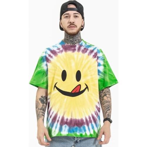 SEVEYFAN 2021 Mens Summer Tie Dye T Shirts Fashion Cartoon Face Printed Tees Short Sleeve Cotton Tops for Male