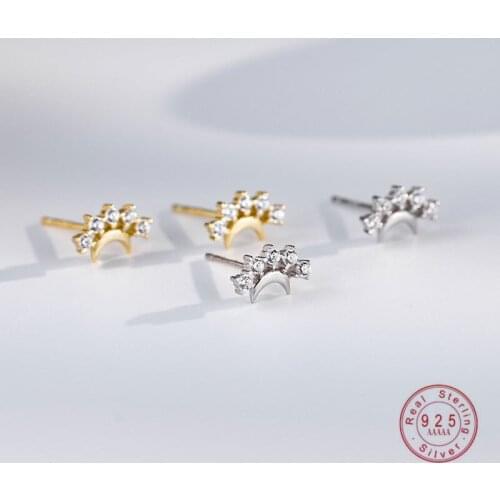 HI MAN 925 Sterling Silver Plated 14K Gold Korean Moon Zircon Stud Earrings Women Exquisite Simple Anniversary Jewelry