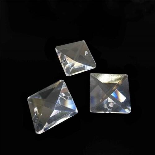 14mm-30mm Crystal Prism Square Shape Beads 100pcs In 2 Holes For Home Curtain Chandelier Hanging Pendant